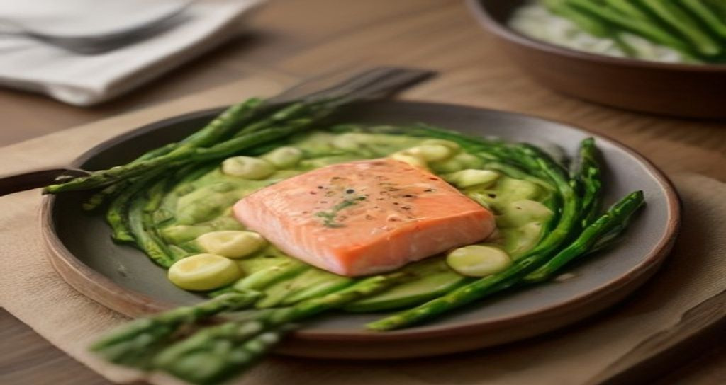 Keto Garlic Butter Salmon & Asparagus in Air Fryer - Recipe Food Photography