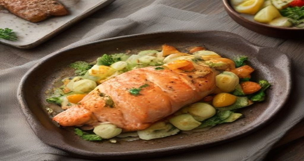 Healthy Sheet Pan Greek Salmon & Roasted Veggies - Recipe Food Photography